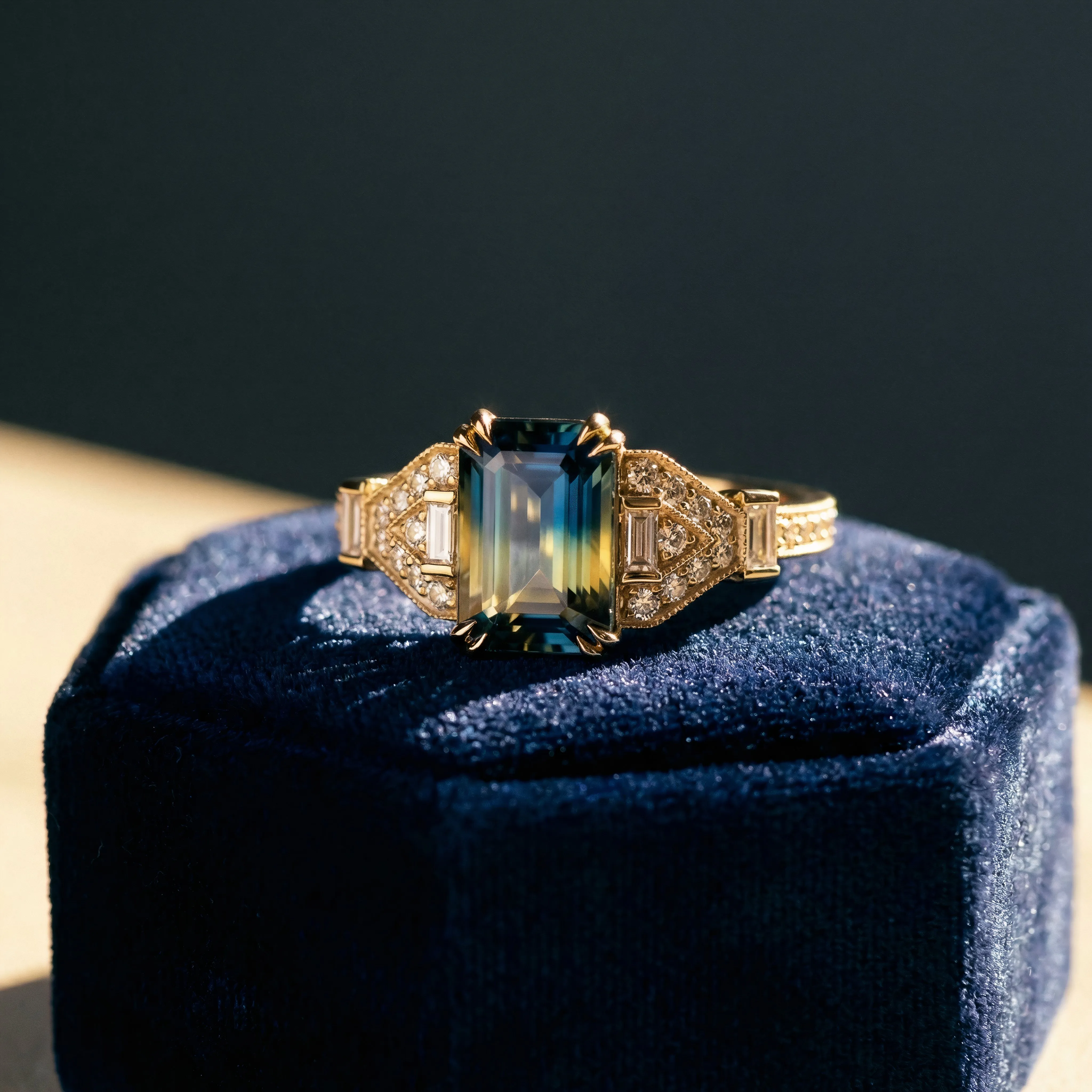 AI-generated editorial shot — dramatic directional lighting on velvet, no physical studio required